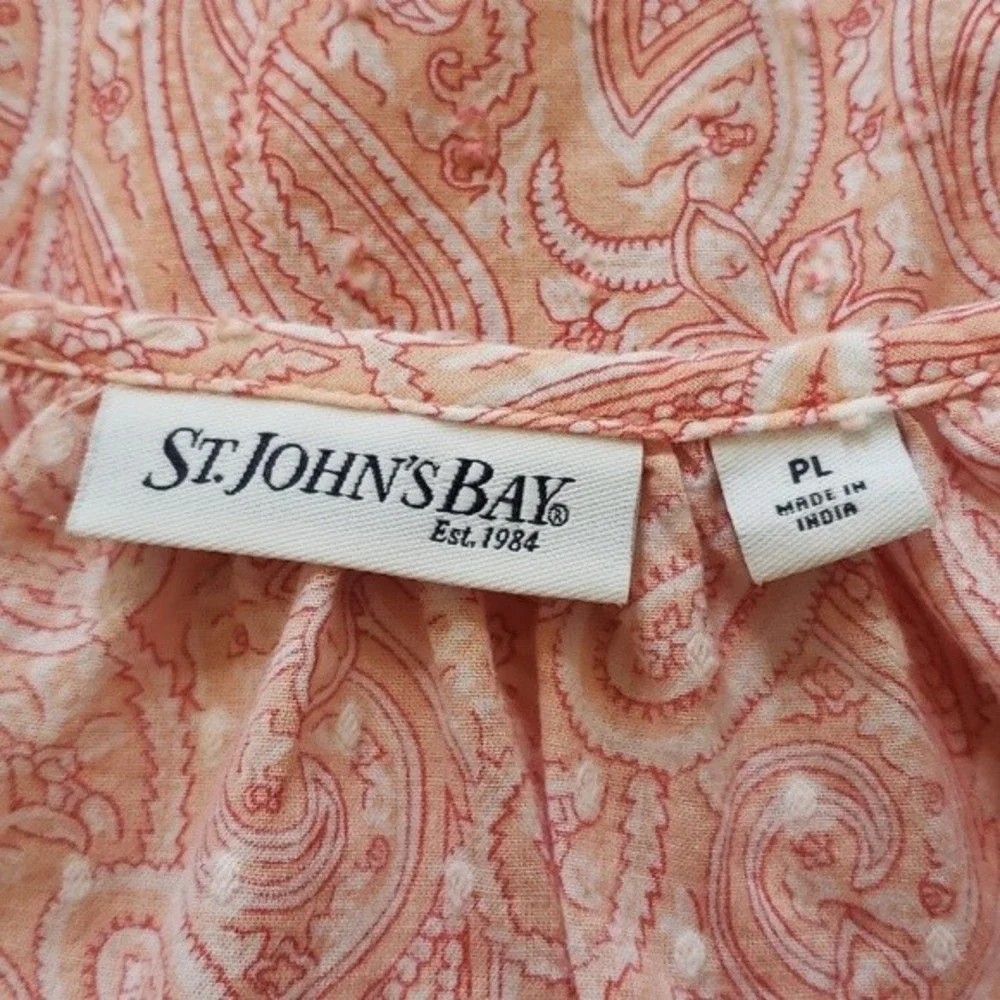 St. John’s Bay Coral Paisley Boho Peasant Top Petite Large - Picture 10 of 10